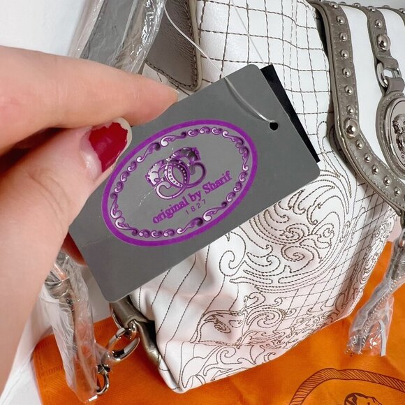 NWT Original by Sharif 1827 White Leather Handbag Convertible Backpack Silver - Picture 10 of 13